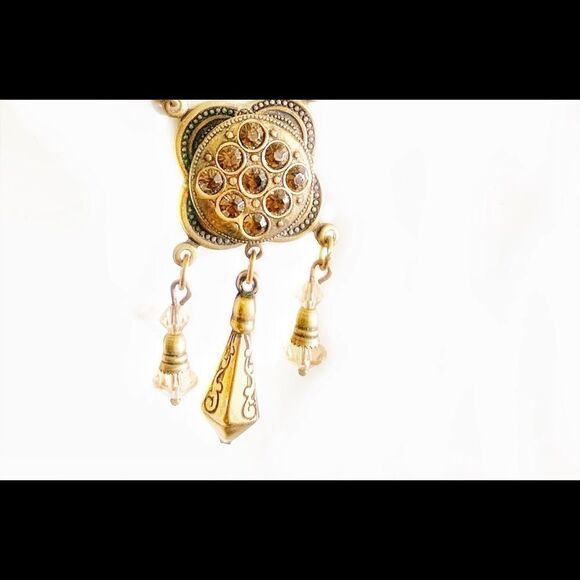 Vintage Banana Bob citrine champagne crystal ox gold pendant necklace Edwardian - Picture 7 of 8